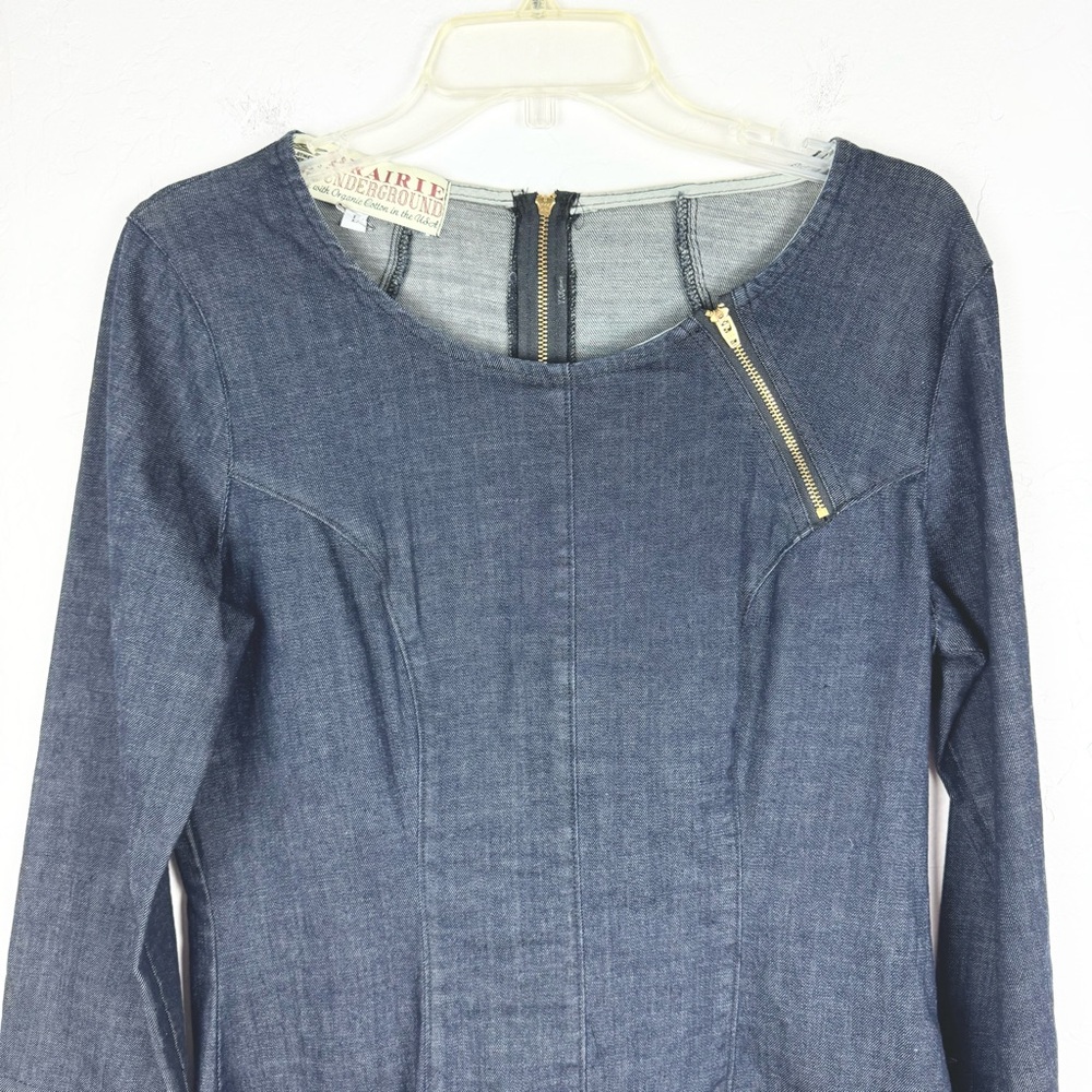 Prairie Underground Denim 3/4 Sleeve Sheath Dress With Zipper Details Size L - Picture 3 of 11